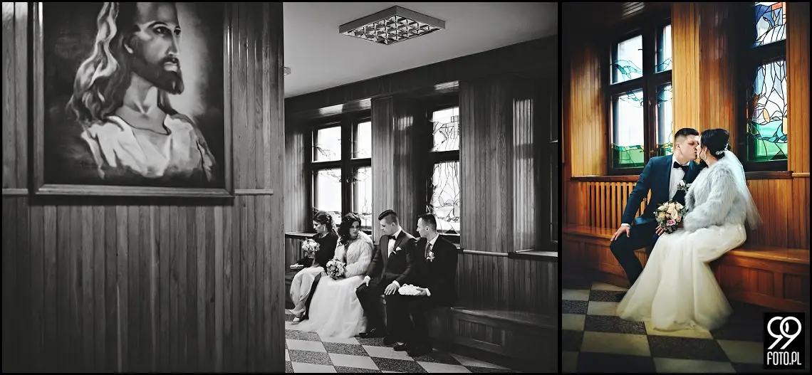 Zimowy ślub Kraków, Kościół na Szkanych Domach, reportaż ślubny Nowa Huta