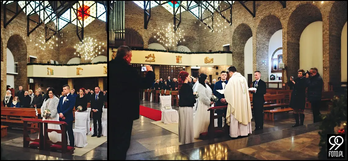 Zimowy ślub Kraków, Kościół na Szkanych Domach, reportaż ślubny Nowa Huta