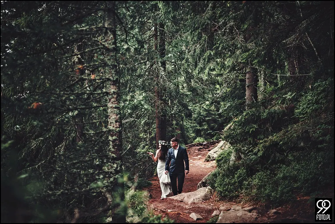 sesja ślubna Popradzki Staw, plener na Słowacji, zdjęcia nad Szczyrbskim Jeziorem