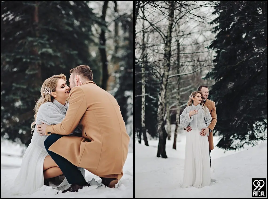 pomysł na sesje zimową, sesja ślubna zimą, miejsce na sesję ślubną w Krakowie