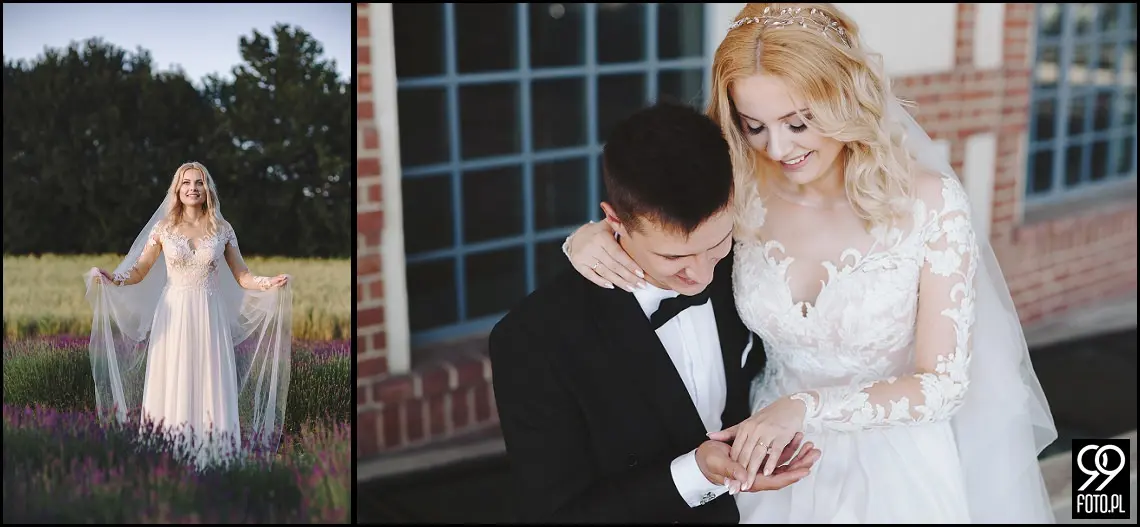 wesele w bystrej, ogród pełen lawendy klimontów, plener o zachodzie słońca