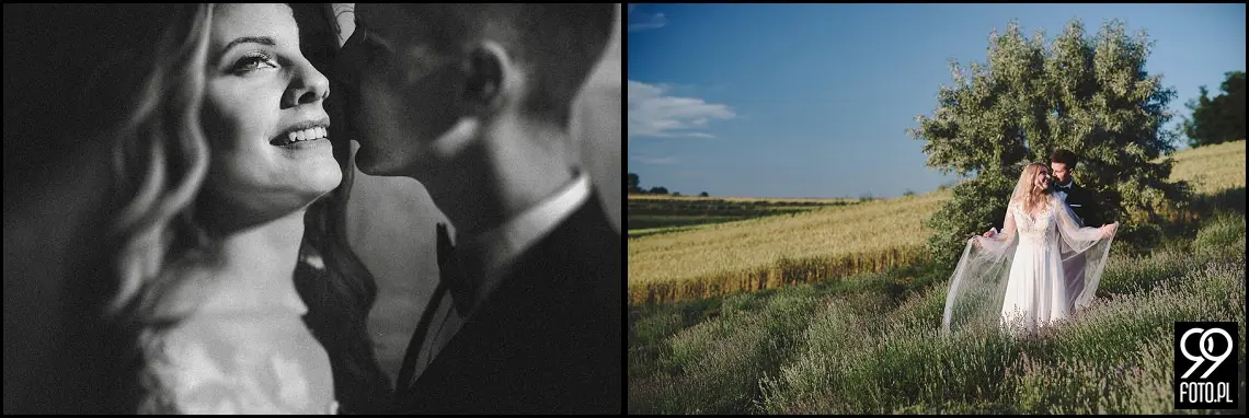 wesele w bystrej, ogród pełen lawendy klimontów, plener o zachodzie słońca