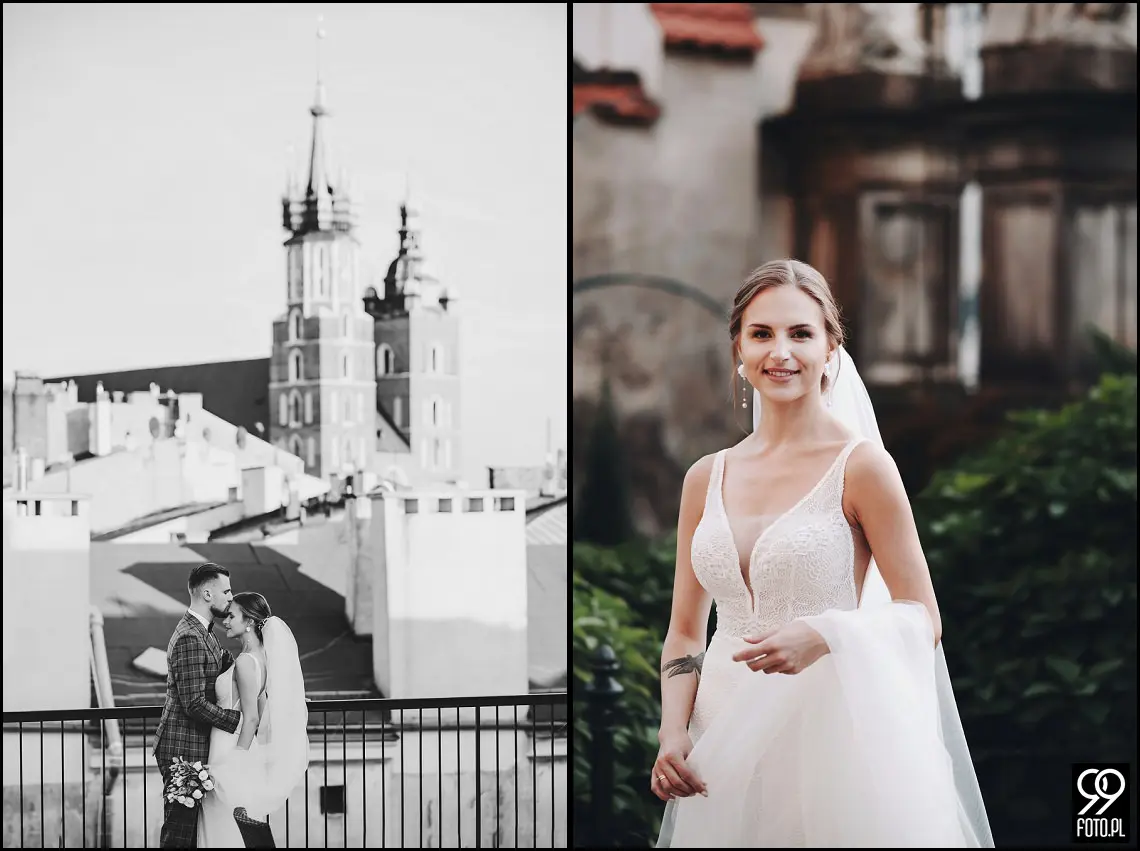 Sesja ślubna w Krakowie, Plener ślubny Sukiennice, Sky Bar Hotel Stary, Bulwary Wiślane