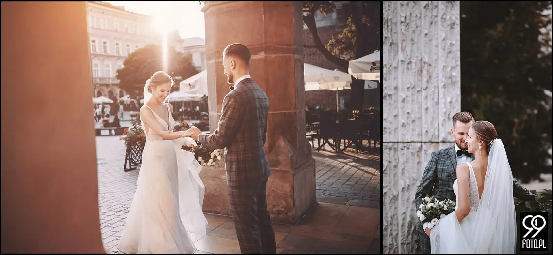 Sesja ślubna w Krakowie, Plener ślubny Sukiennice, Sky Bar Hotel Stary, Bulwary Wiślane