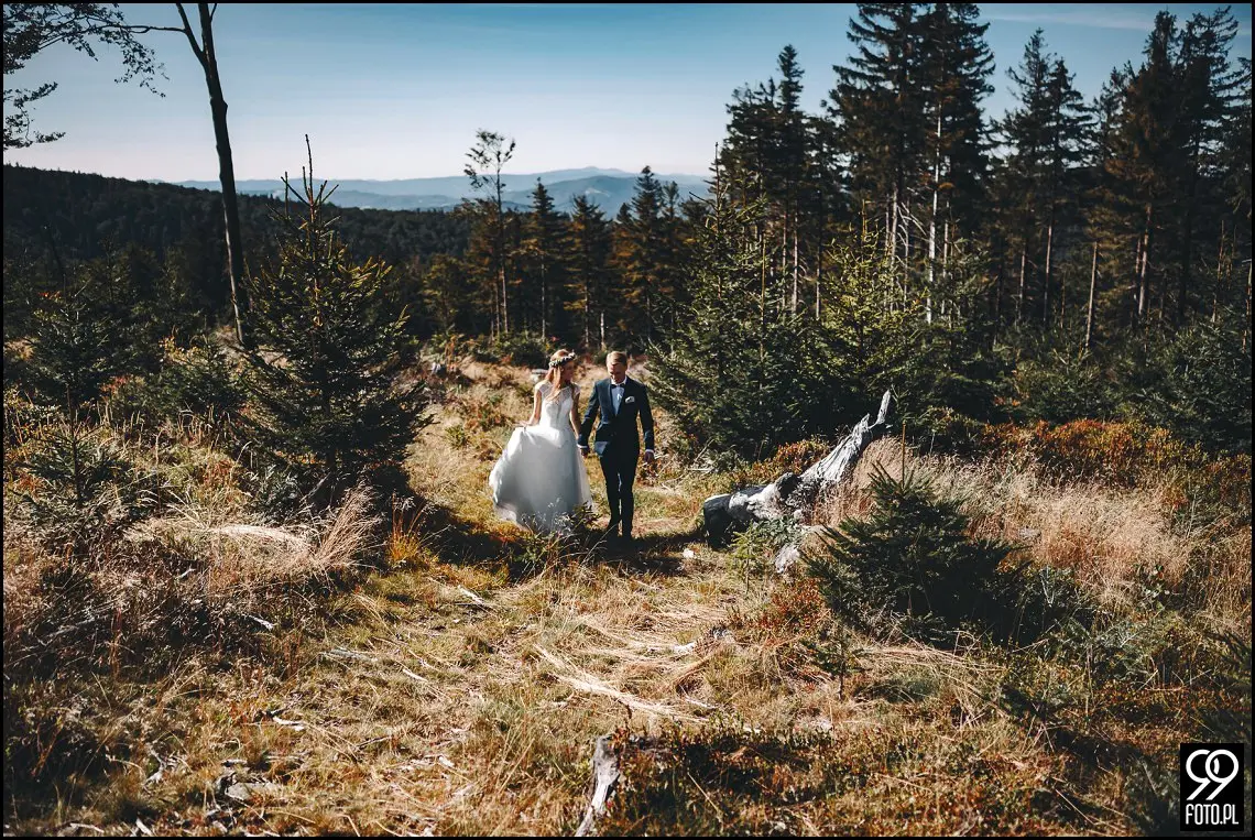 Plener ślubny w Beskidach, sesja ślubna w Beskidzie Śląskim, Szyndzielnia, Klimczok